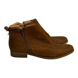 Franco Sarto Camel Leather Zip Ankle Boots Women's Size 10 Western Block Heel
